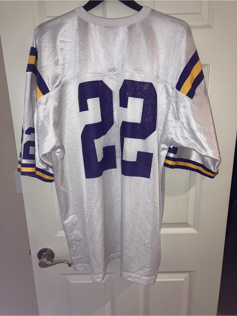 Nike White and Purple Men's Football Jersey #22 with Yellow Accents